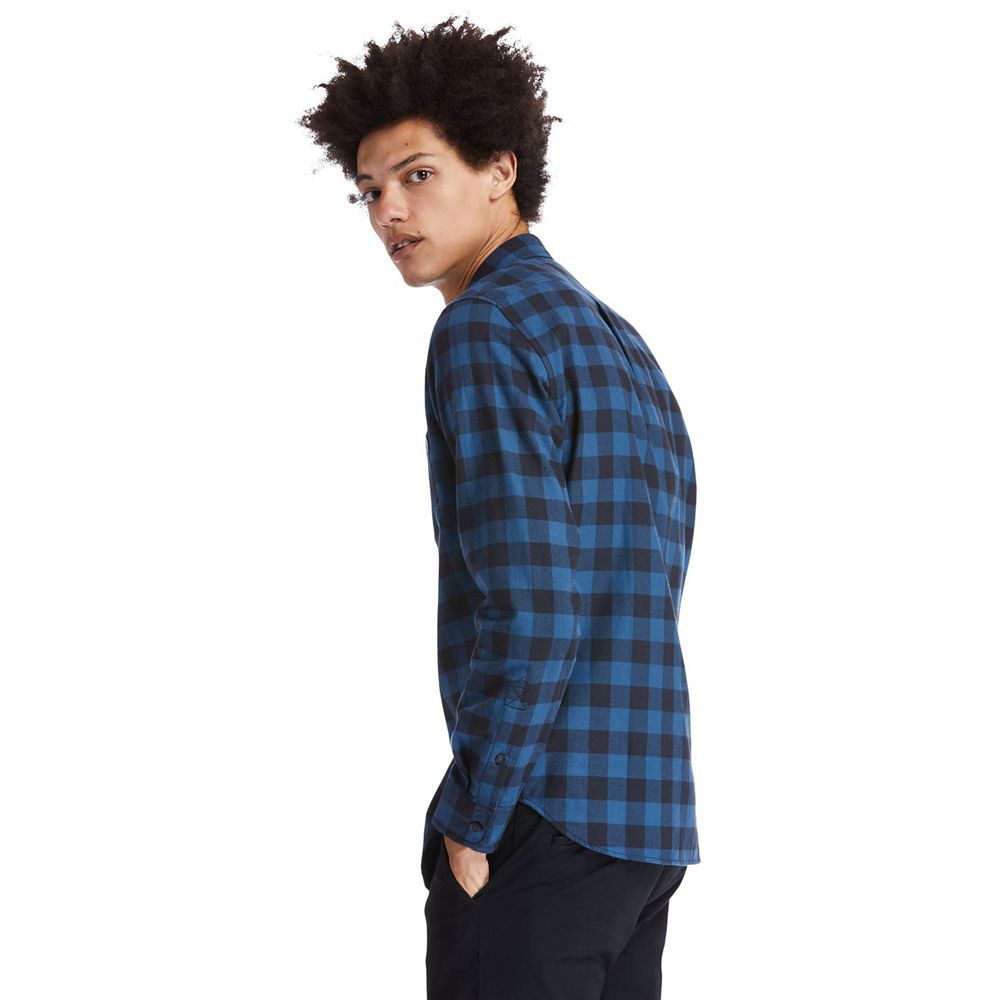 Timberland Πουκαμισα Ανδρικα Σκουρο Μπλε - Nashua River Long-Sleeve Flannel Check - Greece 1524976-G